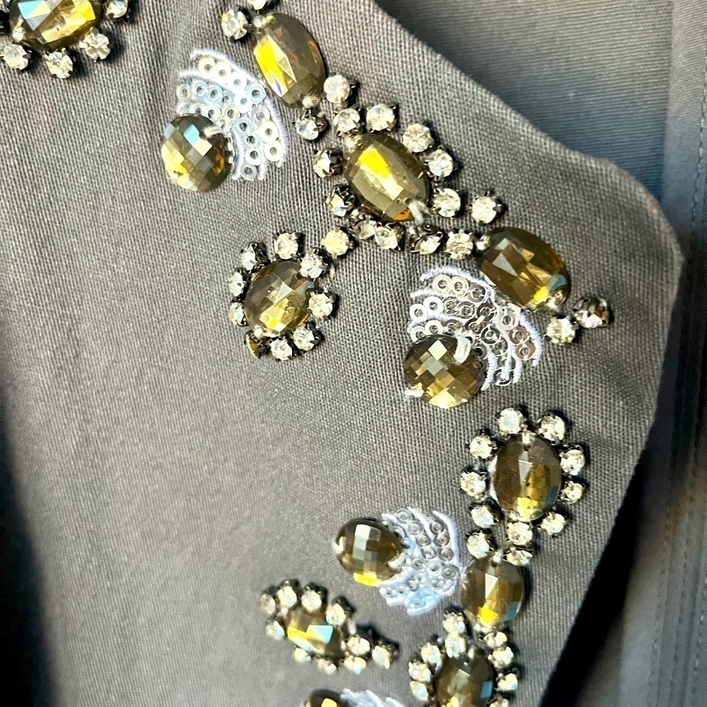 NWOT 𝅺American Glamour Badgley Mischka Gray Beaded Stone Jacket Blazer Size XS - Picture 7 of 7